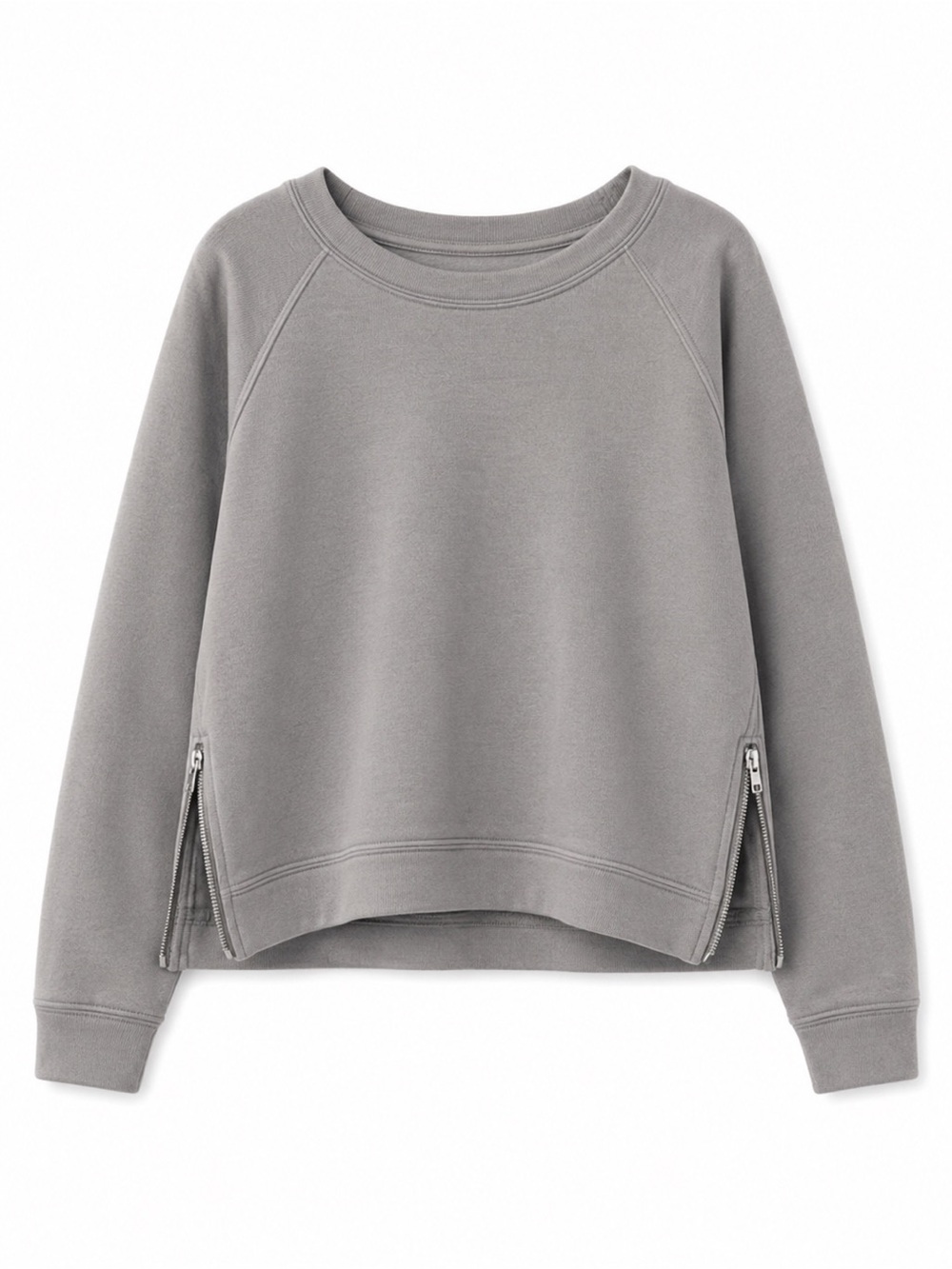 GRAY CREW NECK SWEATSHIRT WITH SILVER ZIPPER DETAIL
